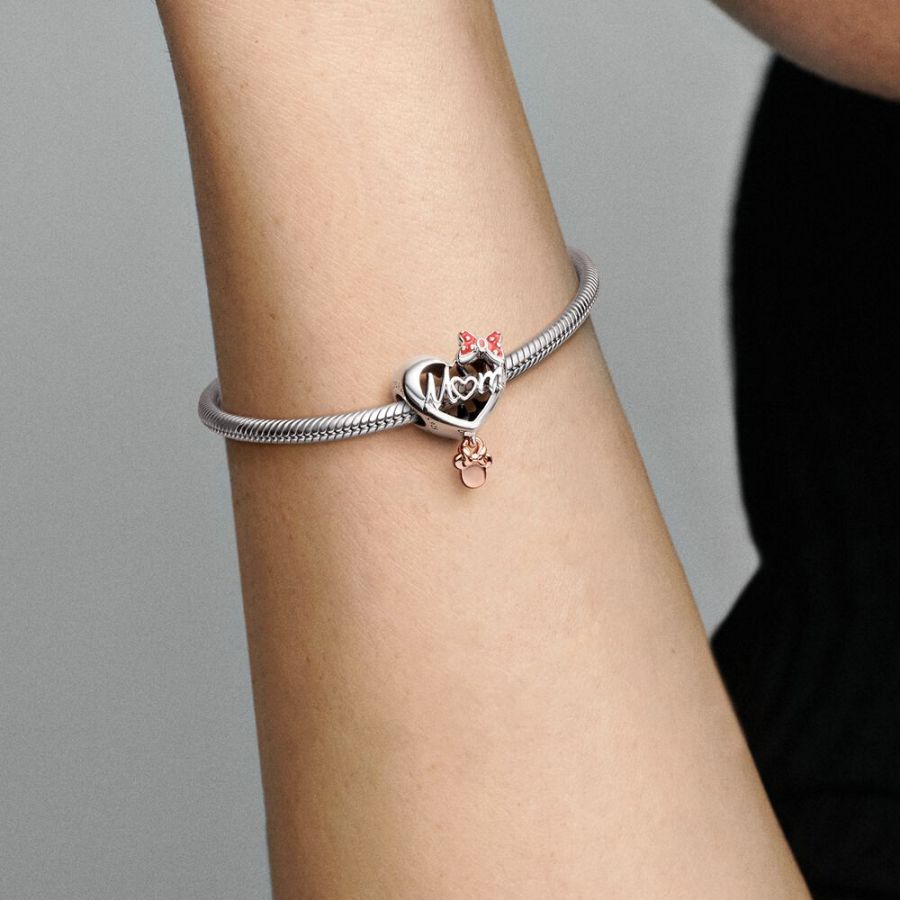 Charm Minnie Maus Mum Herz Silber 14k Rosé Vergoldet