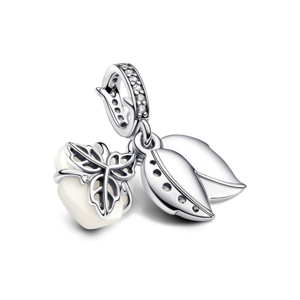 Charm-Anhänger Weiße Blühende Rose Zirkonia Silber
