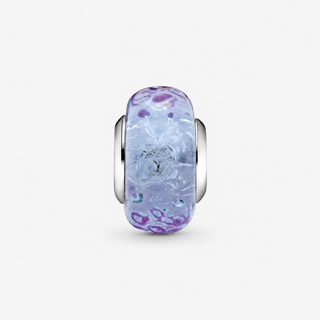 Charm Murano-Glas Wellenförmig Lavendelblau Silber