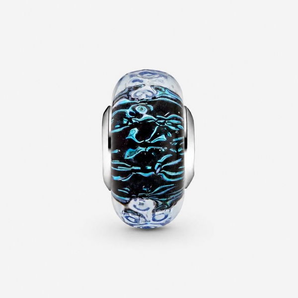 Charm Murano Glas Welliges dunkelblaues Ozean Sterling-Silber