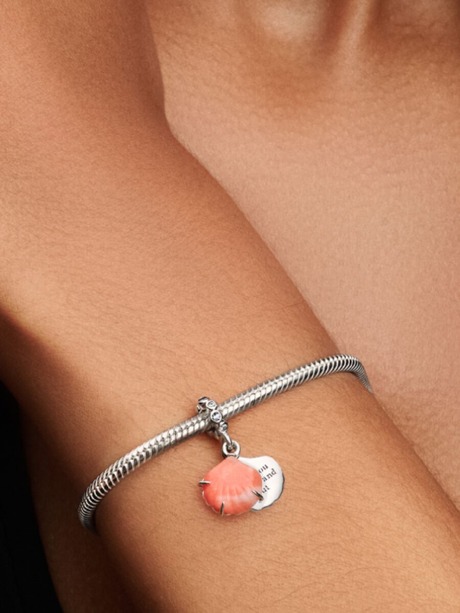 Korallenrote Muschel Doppelter Charm-Anhänger Sterling-Silber