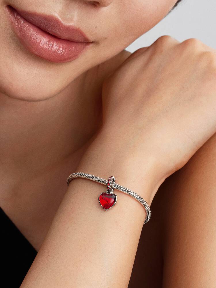 Rotes Murano-Glas Herz Doppel-Charm-Anhänger Sterling-Silber Zweitbild