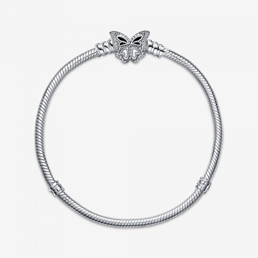 Gliederarmband mit Schmetterling-Verschluss Silber