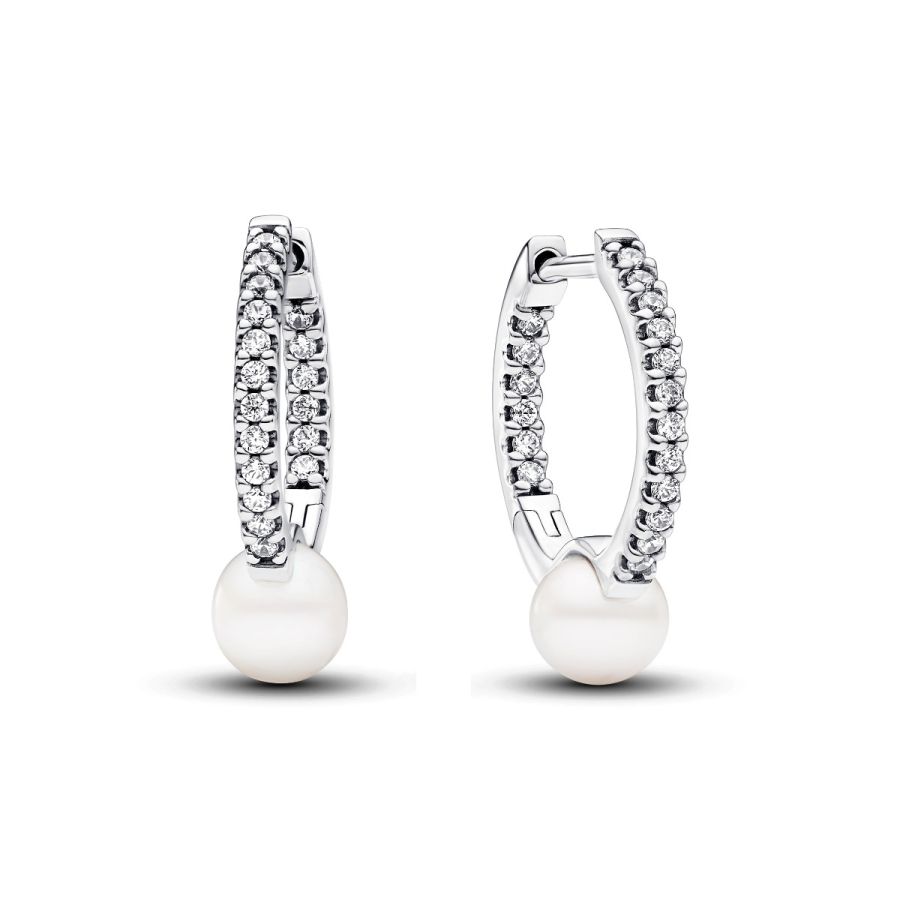 Behandelte Süßwasserzuchtperle & Pavé Creolen Sterling-Silber Hauptbild