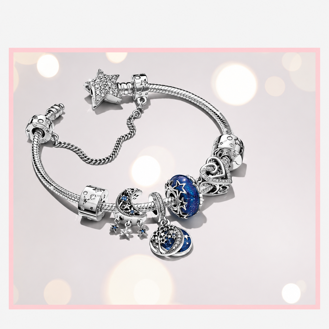 Charm Galaxis Blau & Stern Murano-Glas Sterling-Silber
