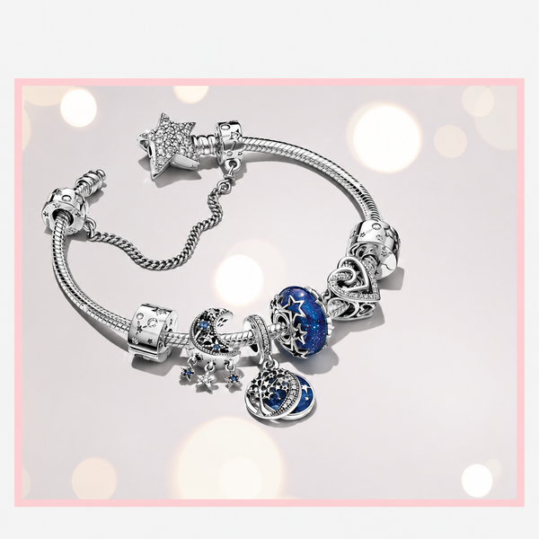 Charm Galaxis Blau & Stern Murano-Glas Sterling-Silber