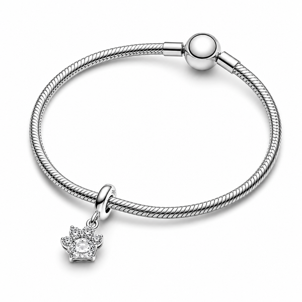 Charm-Anhänger Funkelnde Pfotenabdurck Herz Sterling-Silber