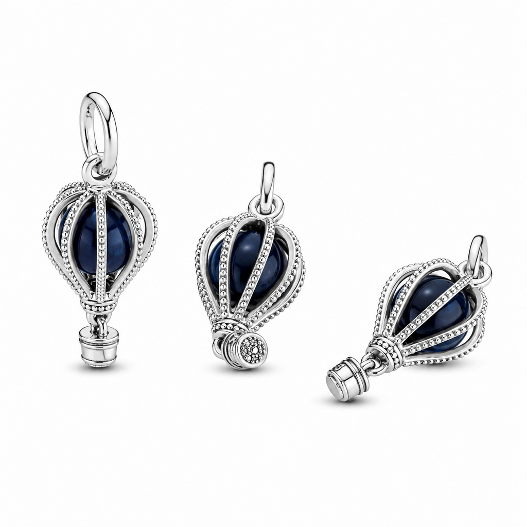 Charm-Anhänger Blue Hot Air Balloon Sterling-Silber