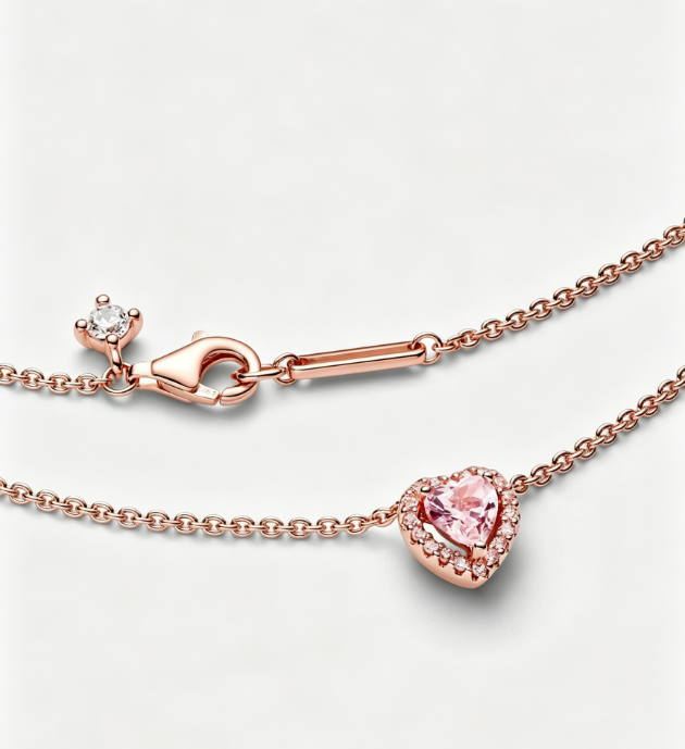 Rosafarbenes Herz Collier 14 Karat rosévergoldet