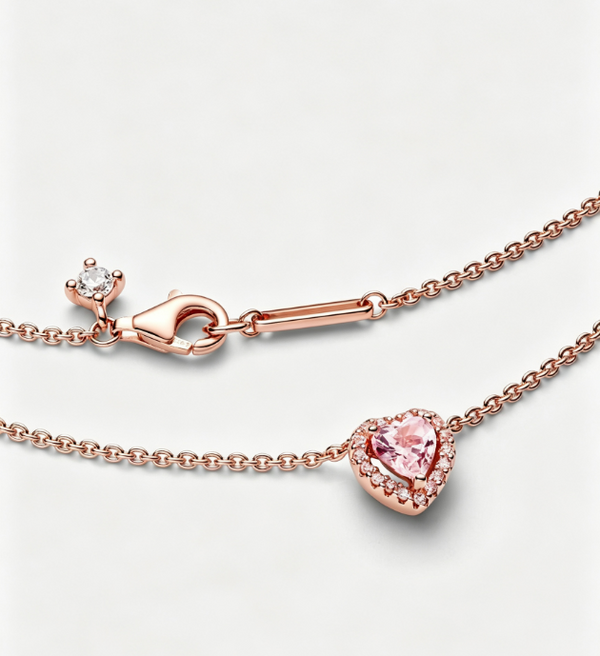 Rosafarbenes Herz Collier 14 Karat rosévergoldet