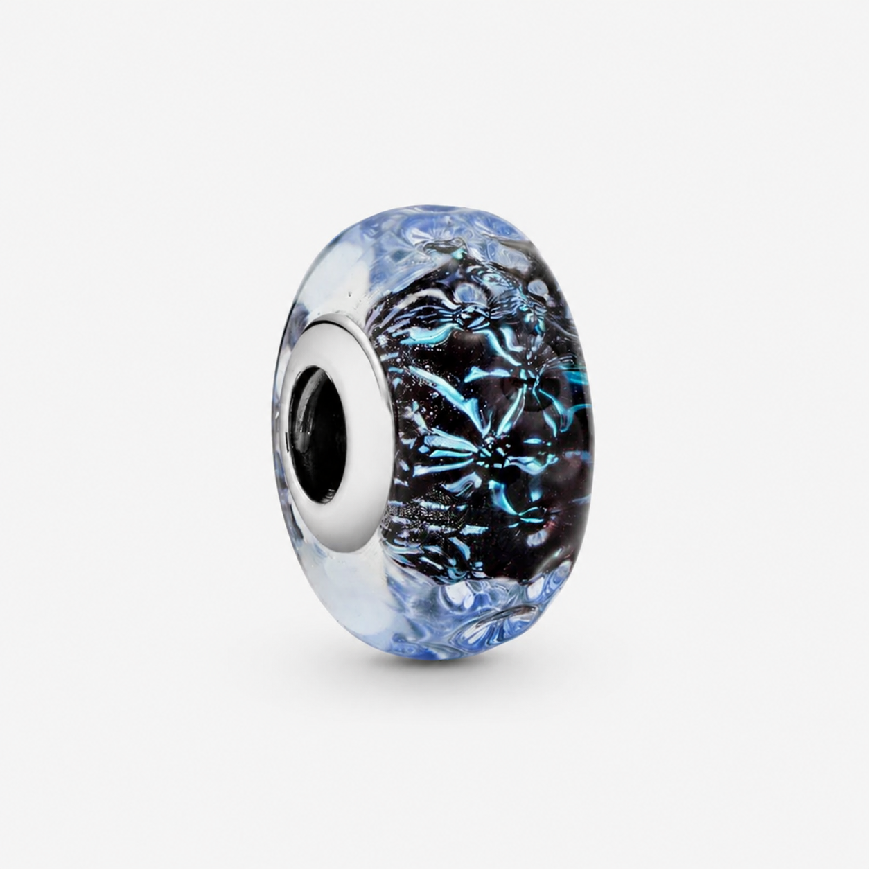 Charm Murano Glas Welliges dunkelblaues Ozean Sterling-Silber Hauptbild