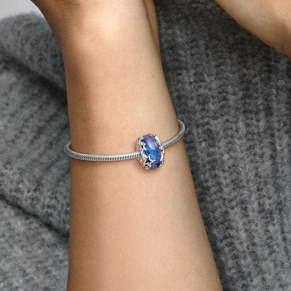 Charm Galaxis Blau & Stern Murano-Glas Sterling-Silber