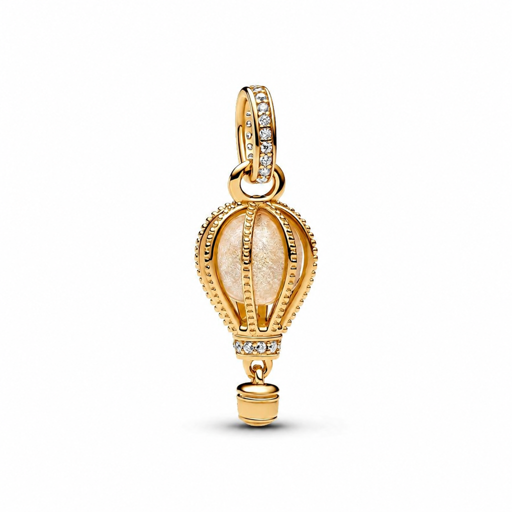 Charm-Anhänger Heißluftballon Murano-Glas Vergoldet