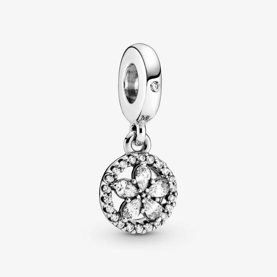 Charm-Anhänger Funkelnder Schneeflocke Kreis Silber Hauptbild