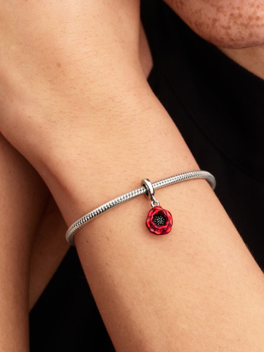 Roter Blume Charm-Anhänger Sterling-Silber Zweitbild