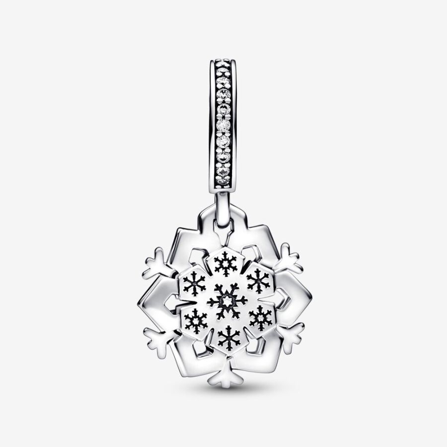 Charm-Anhänger Doppelte Funkelnde Schneeflocke Silber