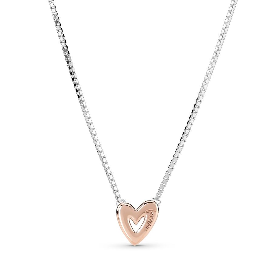 380089C01 Halskette Anhänger Funkelndes Freihand-Herz Silber 14k Rosé
