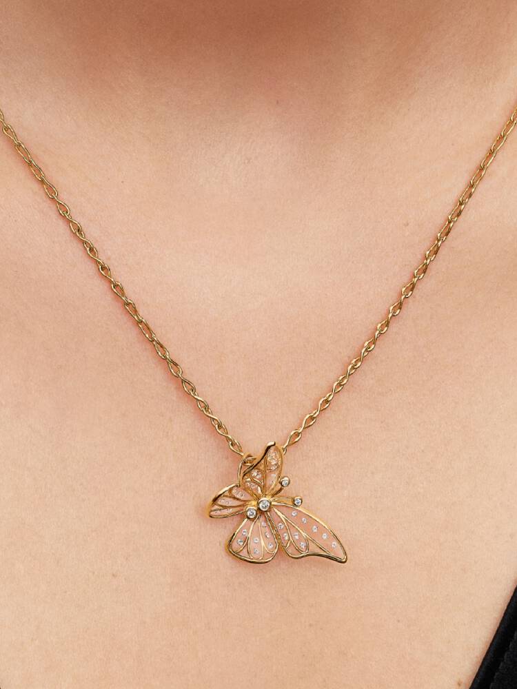 Großes Schmetterling Offen gearbeitetes Charm 14 Karat Vergoldung