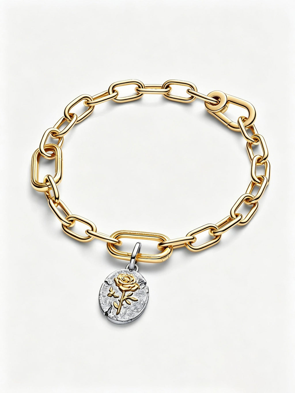Rose Medaillon-Charm Sterling-Silber, 14 Karat Vergoldung