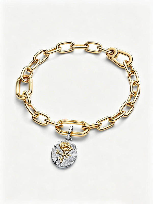 Rose Medaillon-Charm Sterling-Silber, 14 Karat Vergoldung