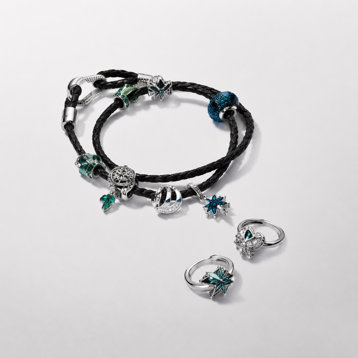 Charm-Anhänger Palme Opal Zirkonia Grün Silber