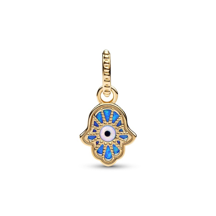 Charm-Anhänger Schillernde Blaue Hand der Fatima Vergoldet