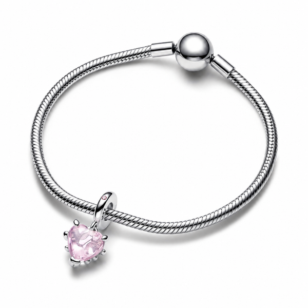 Charm-Anhänger Rosafarbener Kristall Stammbaum & Herz Silber