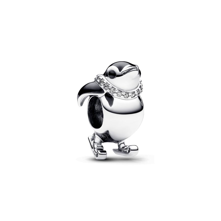 Charm Ski-Pinguin Emaille Schwarz Zirkonia Weiß Silber Hauptbild