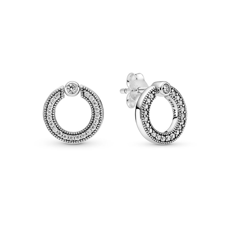 Ohrringe Ohrstecker Pavé & Logo Kreis Beidseitig Tragbar Sterling-Silber Hauptbild