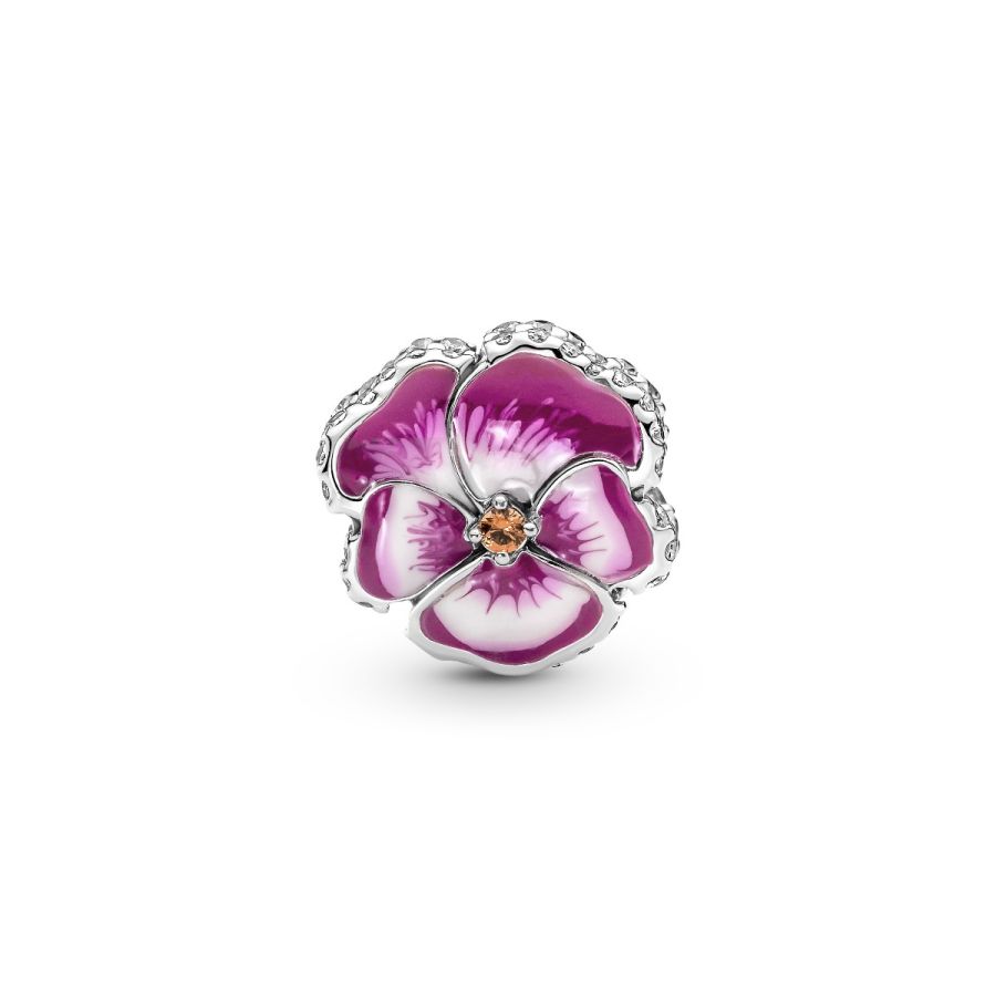 Charm Rosafarbenes Stiefmütterchen Sterling-Silber