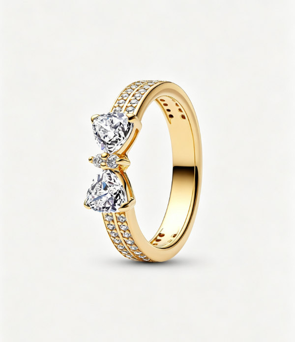 Sparkling Bow Double-row Ring 14 Karat Vergoldung