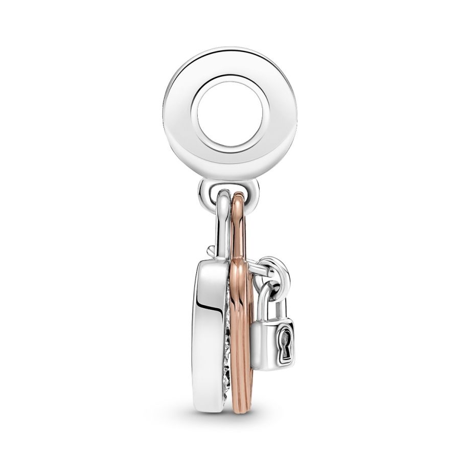 Charm-Anhänger Herzschloss Doppelter Silber 14k Rosé Vergoldet
