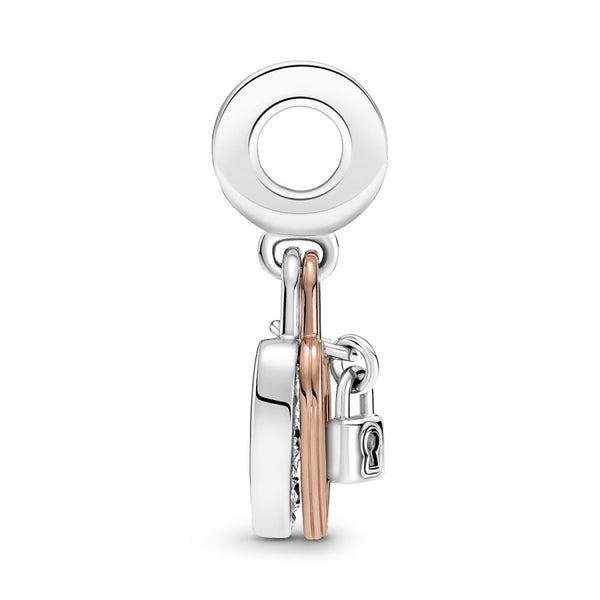 Charm-Anhänger Herzschloss Doppelter Silber 14k Rosé Vergoldet