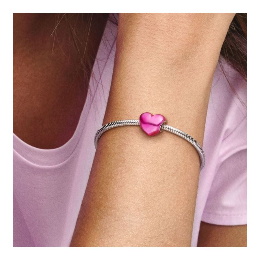 Charm Rosa Metallic-Herz Sterling-Silber