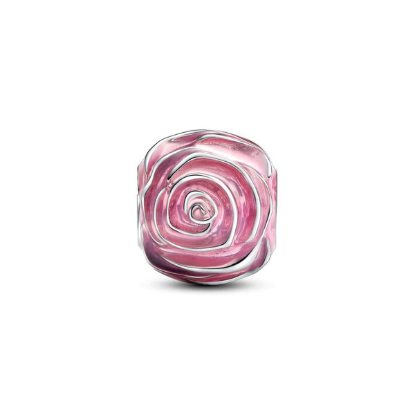 Charm Blühende Rose Rosafarben Sterling-Silber