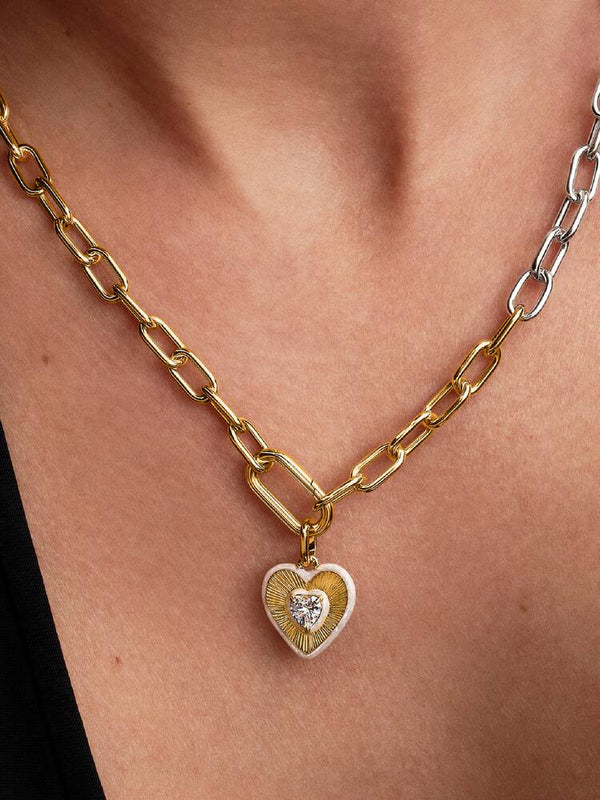 Strahlendes Weißes Herz Medaillon-Charm 14 Karat Vergoldung