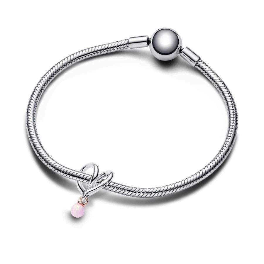 Charm Eingehülltes Herz Opal Rosa Silber Rosé