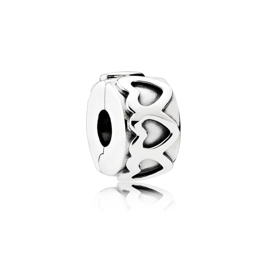 Clip Charm Gereihte Herzen Sterling Silber Hauptbild