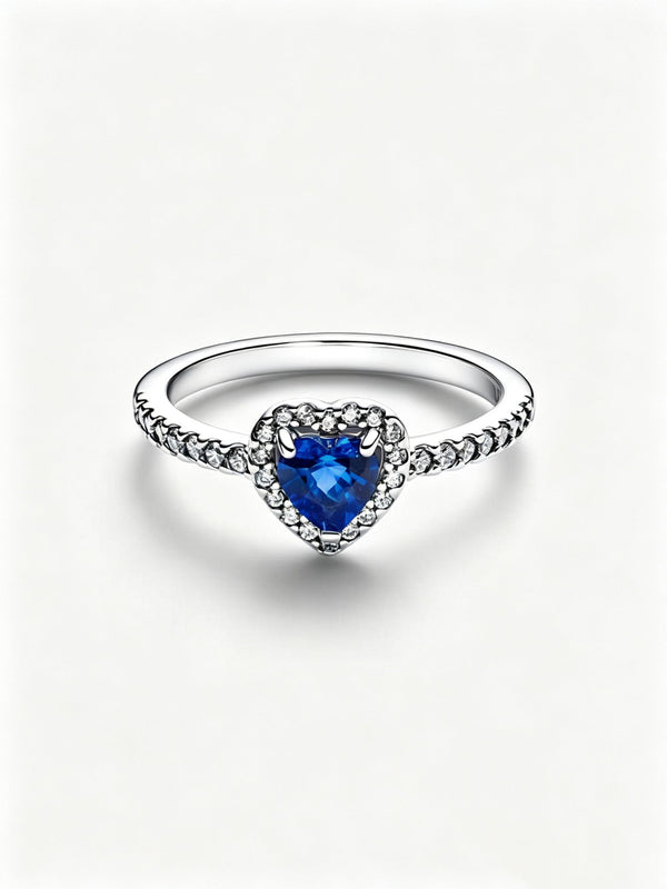 Erhabenes Prinzessinnenblaues Herz Ring Sterling-Silber