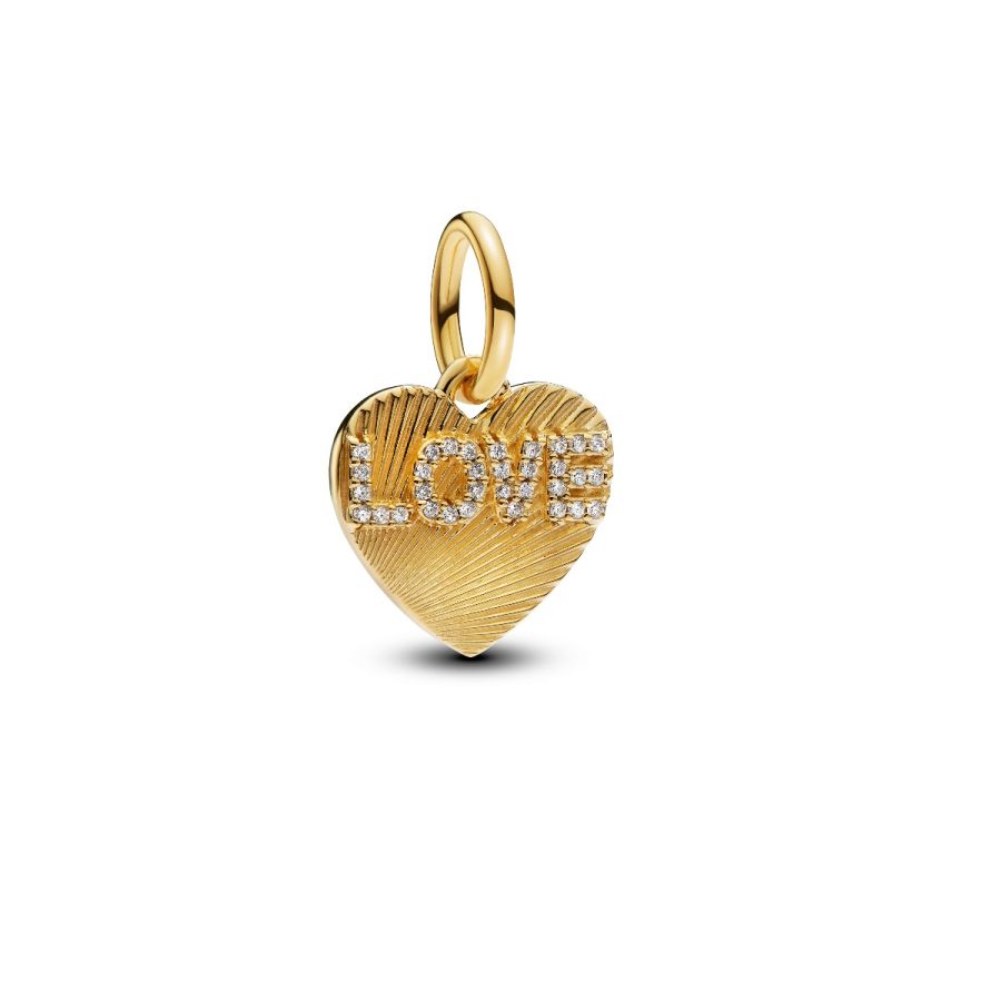Charm-Anhänger Gravierbarer Love-Herz Zirkonia Vergoldet