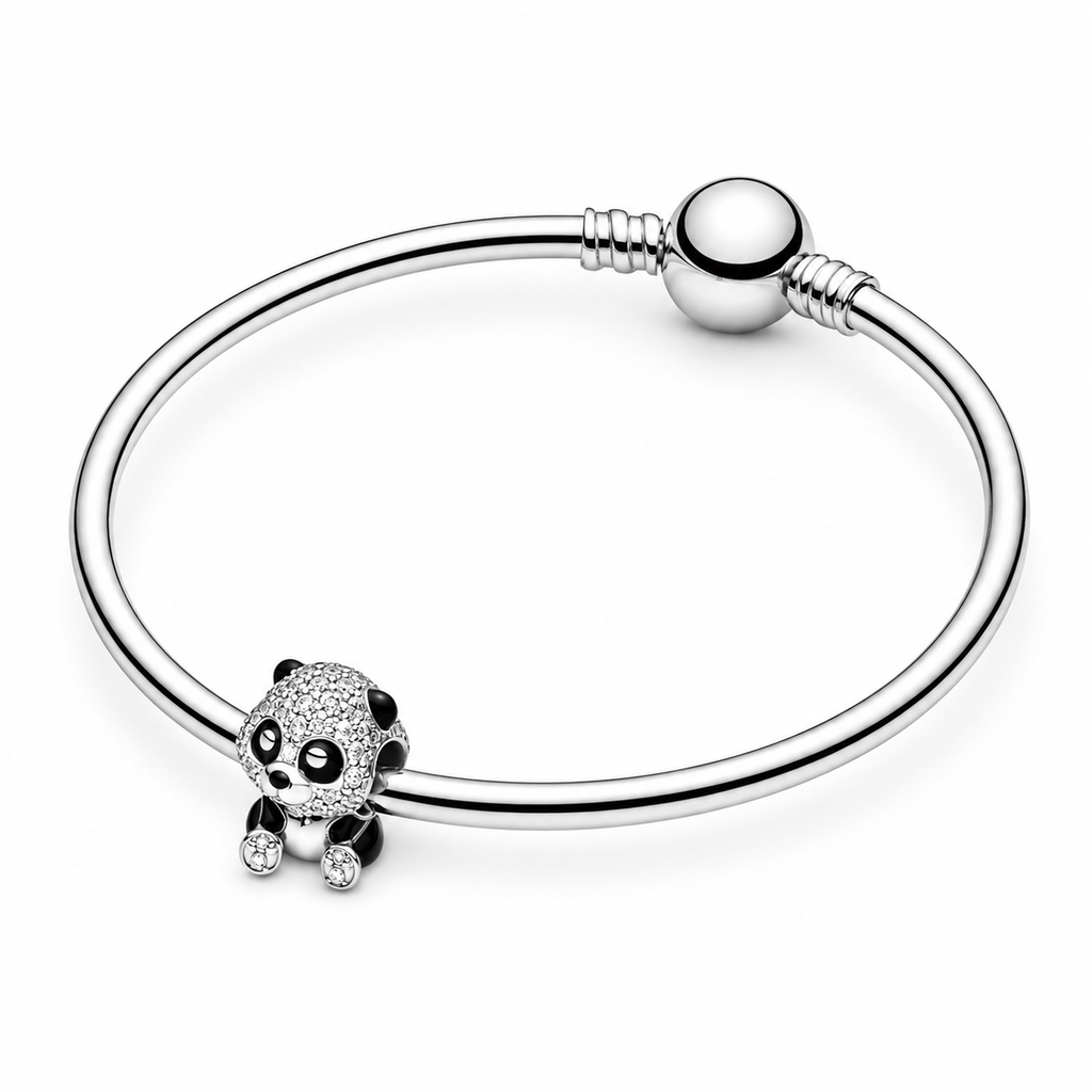 Charm Funkelnder Süßer Panda Sterling-Silber