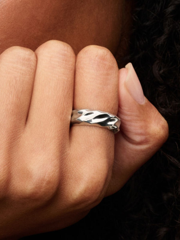 Gewellter Breiter Band-Ring Sterling-Silber