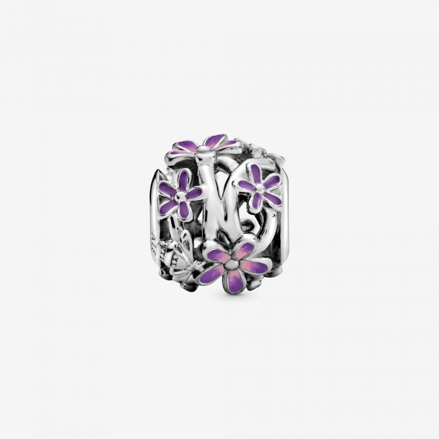 Charm Lilafarbenes Gänseblümchen Sterling-Silber