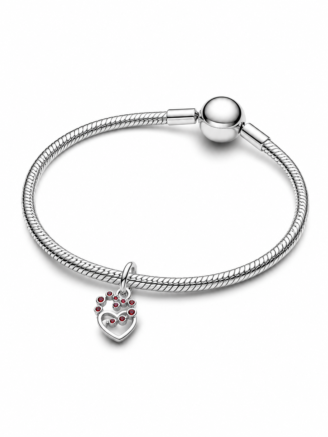 Verbundene Herzen & Rote Steine Charm-Anhänger Sterling-Silber