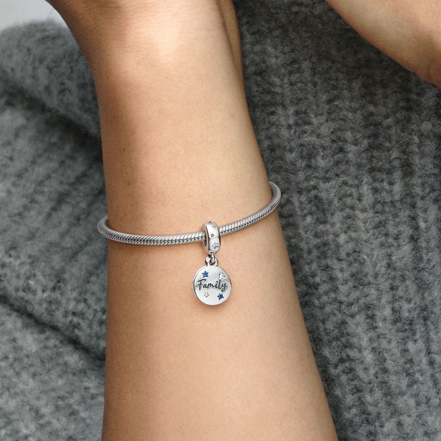 Charm-Anhänger Geliebte Familie Zirkon Blaue Kristalle Silber Zweitbild