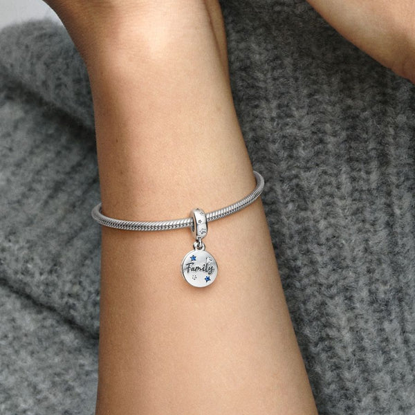 Charm-Anhänger Geliebte Familie Zirkon Blaue Kristalle Silber