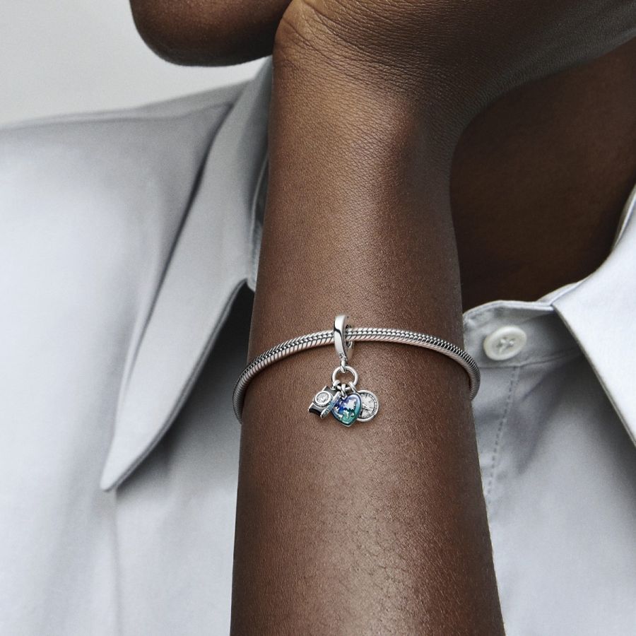 Charm-Anhänger Kamera Herz & Kompass Sterling-Silber Zweitbild