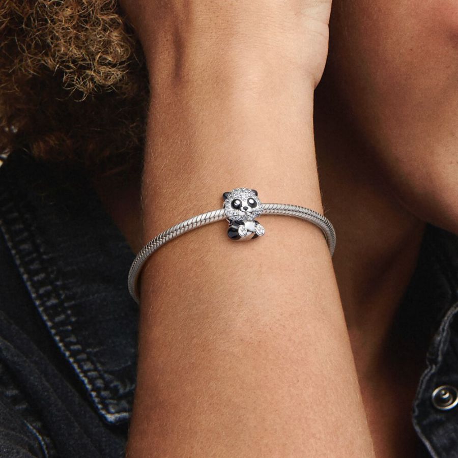 Charm Funkelnder Süßer Panda Sterling-Silber Zweitbild