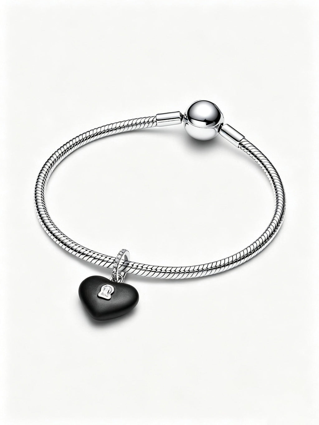 Mattschwarzes Keramik-Herz Vorhängeschloss Charm-Anhänger Sterling-Silber