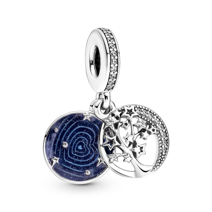 Charm-Anhänger Doppelter Baum & Galaxis Mond  Sterling-Silber